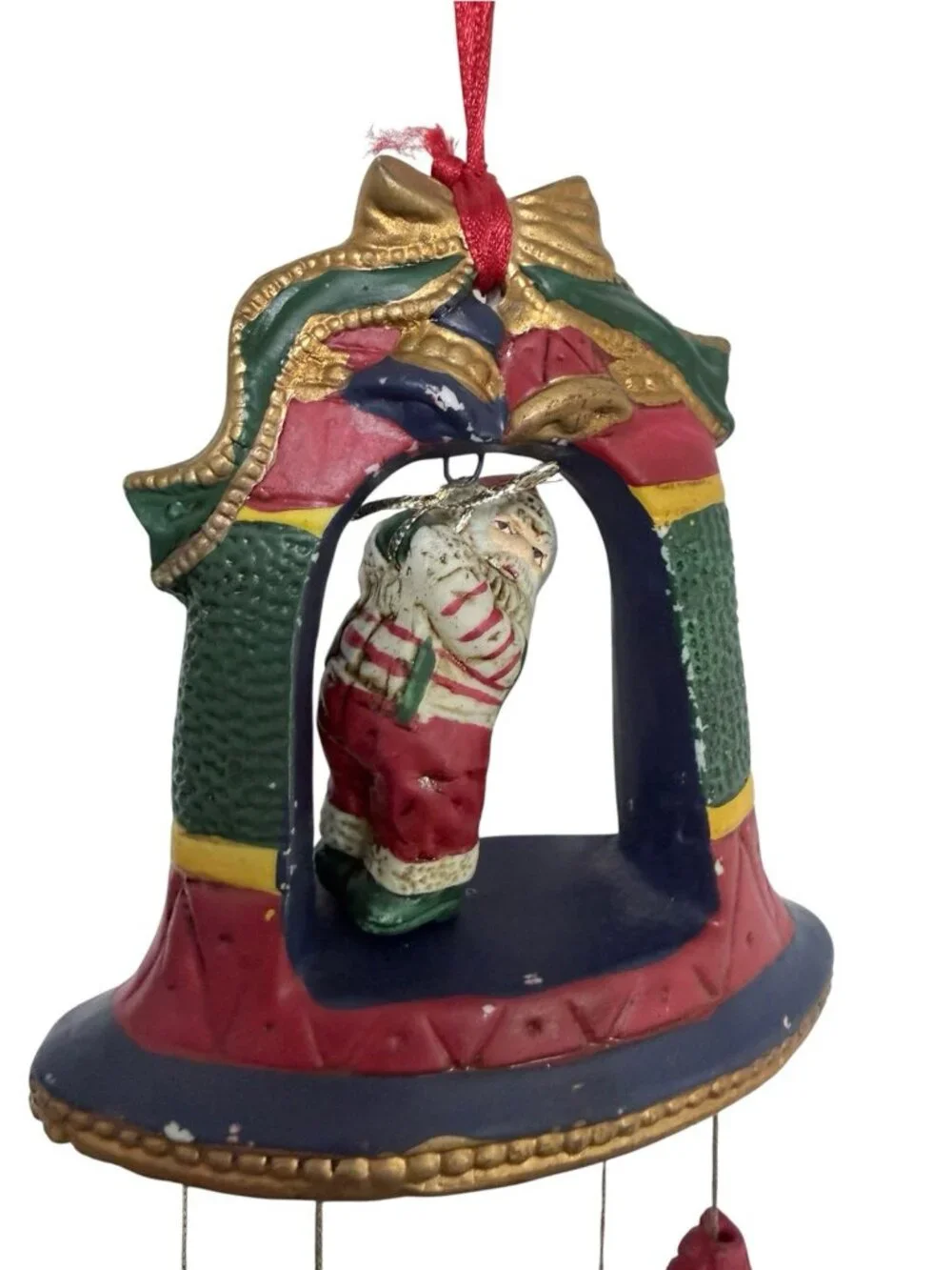Ceramic Santa Claus Christmas Hanging Chimes Decoration Painted Multicolor 14